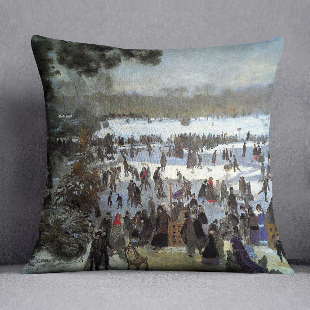 Skating runners in the Bois de Bologne by Renoir Cushion