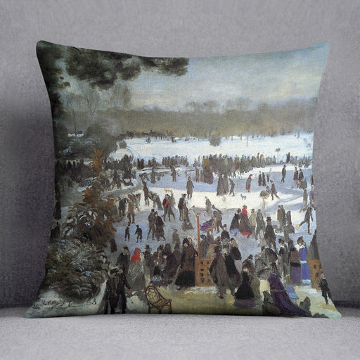 Skating runners in the Bois de Bologne by Renoir Cushion