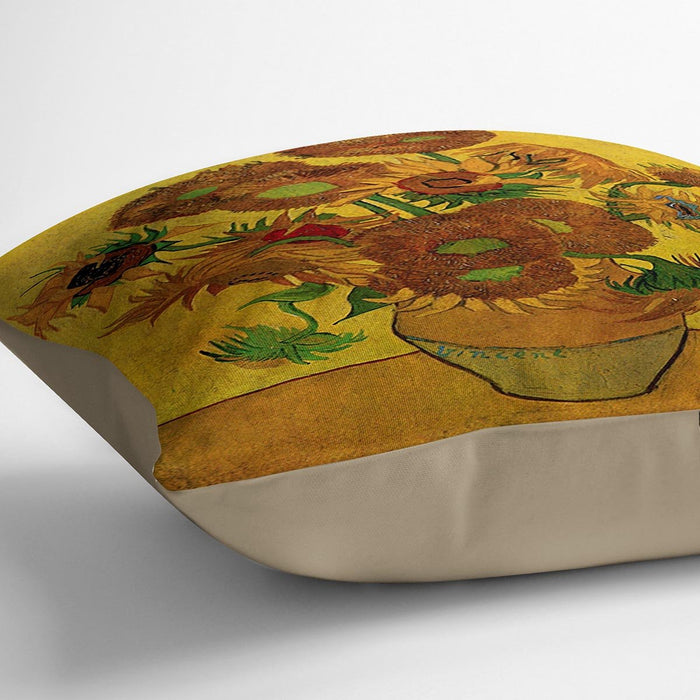 Still Life Vase with Fifteen Sunflowers by Van Gogh Cushion