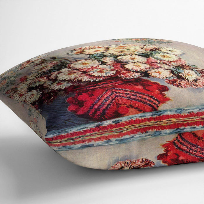 Still Life with Chrysanthemums by Monet Cushion