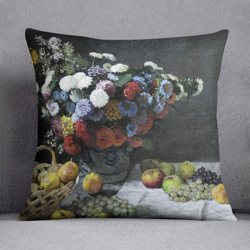 Still Life with Flowers and Fruits by Monet Cushion