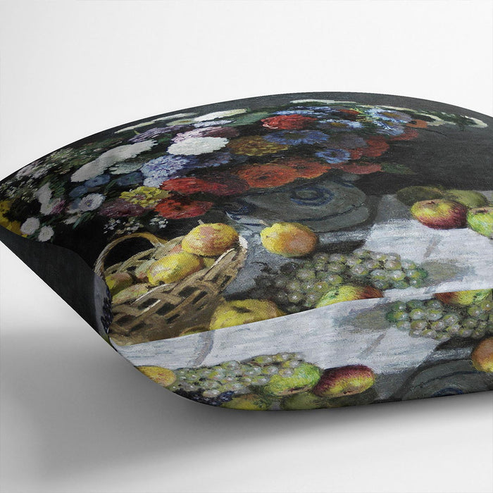 Still Life with Flowers and Fruits by Monet Cushion