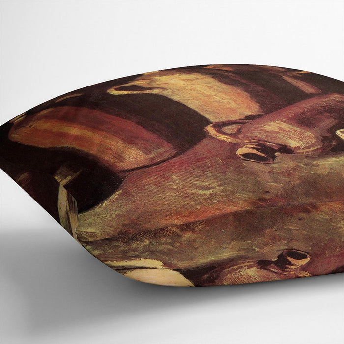 Still Life with Four Stone Bottles Flask and White Cup by Van Gogh Cushion