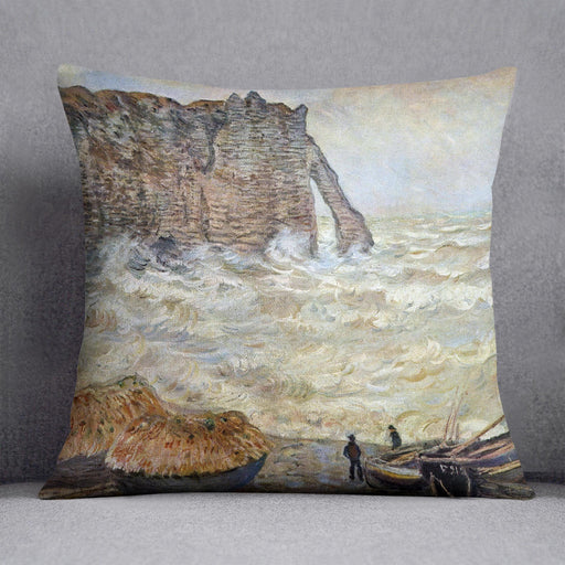 Stormy Sea La Porte d'Aval by Monet Cushion