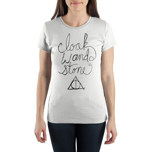 Harry Potter Cloak Wand & Stone T-Shirt - Deathly Hallows: Cloack of Invisibility, Elder Wand, & Resurrection Stone