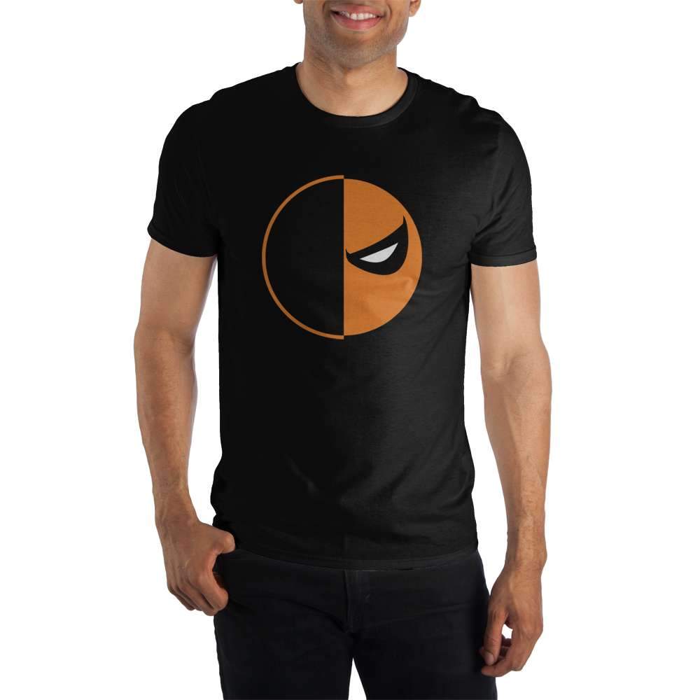 DC Comics Deathstroke Slade Joseph Wilson Orange And Black Mask Men's Black T-Shirt Tee Shirt