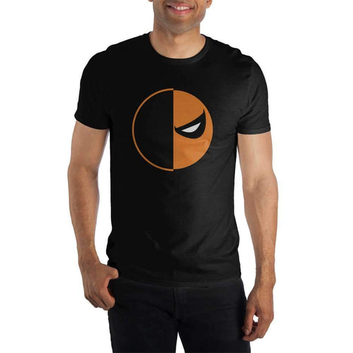 DC Comics Deathstroke Slade Joseph Wilson Orange And Black Mask Men's Black T-Shirt Tee Shirt
