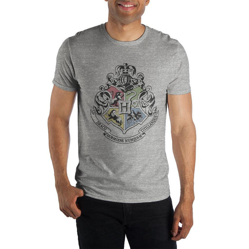 Harry Potter Hogwarts Crest & Motto Draco Dormiens Nunquan Titillandus Men's Dark Gray T-Shirt