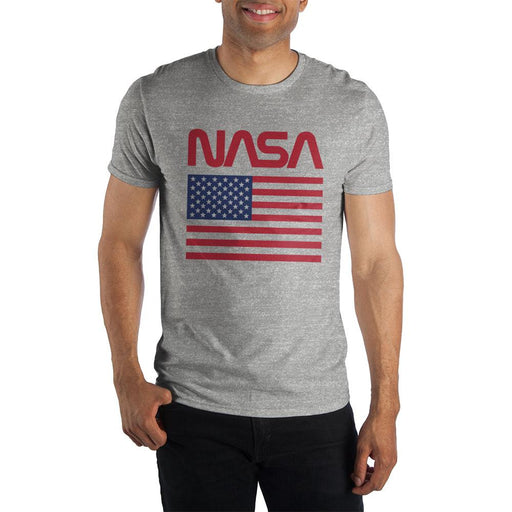 American Flag NASA Gray Men's Specialty Hand Print Tee Shirt T-Shirt