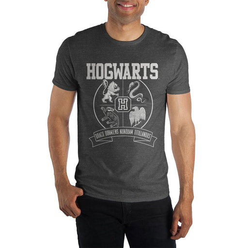 Harry Potter Hogwarts Crest and Motto Draco Dormiens Nunquam Titillandus Men's Dark Gray T-Shirt