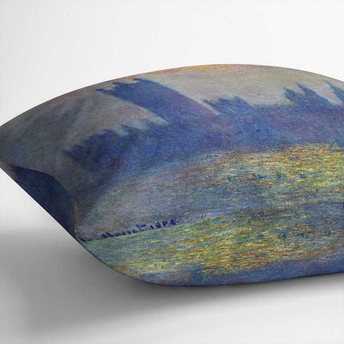 The Houses of Parliament sunlight in the fog by Monet Cushion