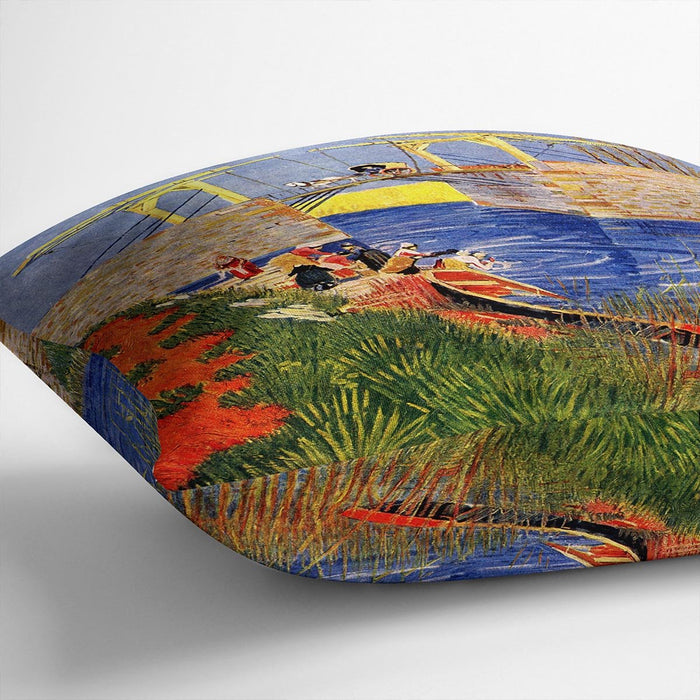 The Langlois Bridge at Arles with Women Washing by Van Gogh Cushion