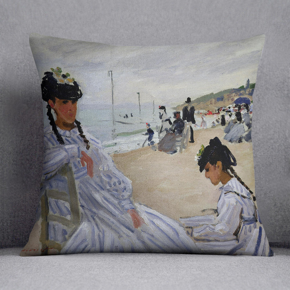 The beach at Trouville by Monet Cushion