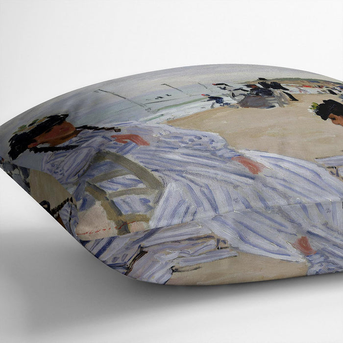 The beach at Trouville by Monet Cushion