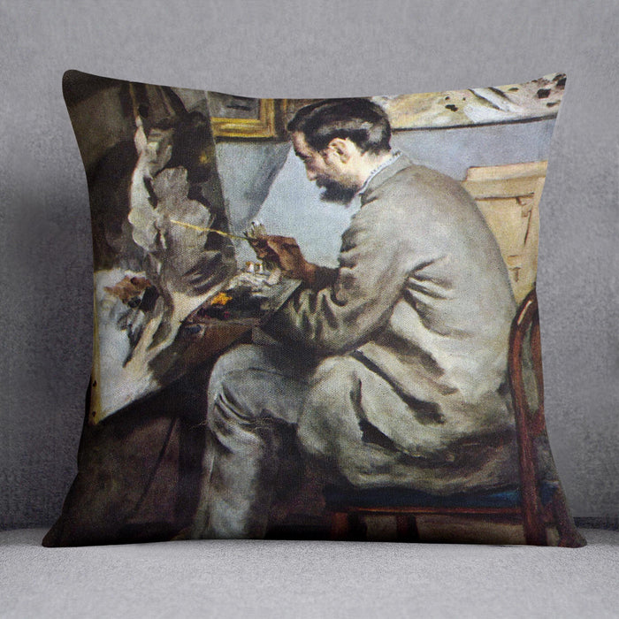The painter in the studio of Bazille by Renoir Cushion