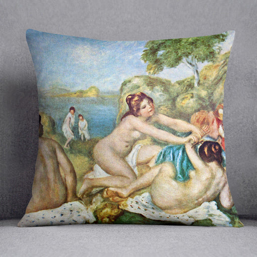 Three bathing girls with crab by Renoir Cushion
