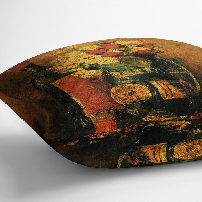 Vase with Carnations and Roses and a Bottle by Van Gogh Cushion