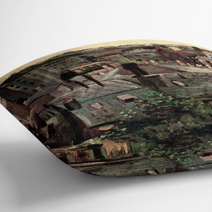 View of Roofs and Backs of Houses by Van Gogh Cushion