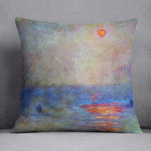 Waterloo Bridge the sun in the fog by Monet Cushion