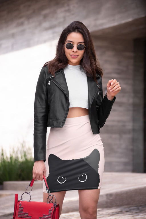BLACK CAT ON PINK BACKGROUND Pencil Skirt