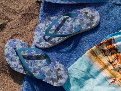Blue Leafs Flip Flops