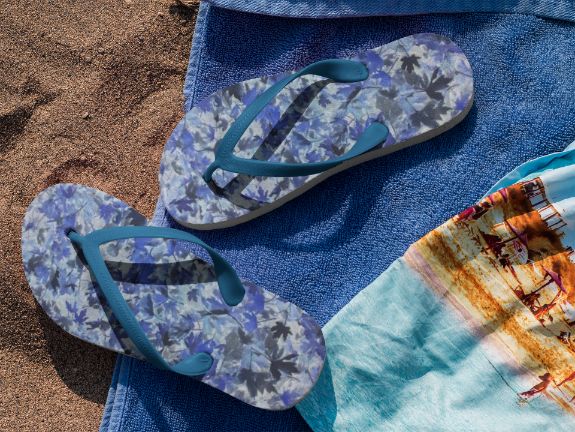 Blue Leafs Flip Flops