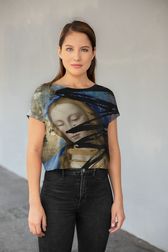 Blue All-Over Print Crop Tee