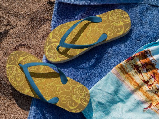 Gold Pattern Flip Flops