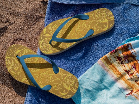 Gold Pattern Flip Flops