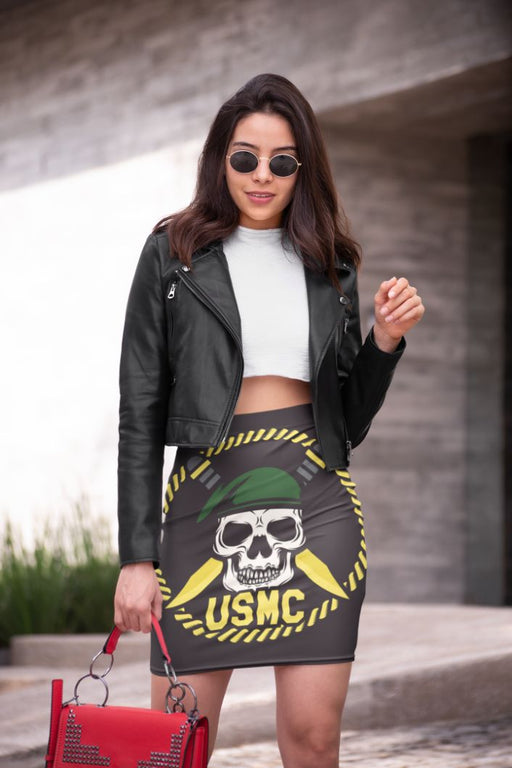 USMC Skull Mascots Vector 1 Pencil Skirt