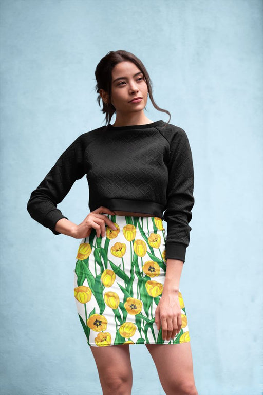 Yellow Flower Pattern Pencil Skirt