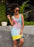 Brush painting texture abstract in blue pink yellow green Sublimation Cut & Sew Dress