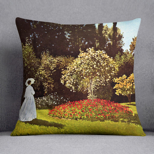 Woman in the garden by Monet Cushion
