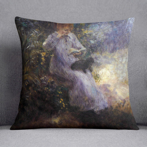 Woman with a black dog by Renoir Cushion