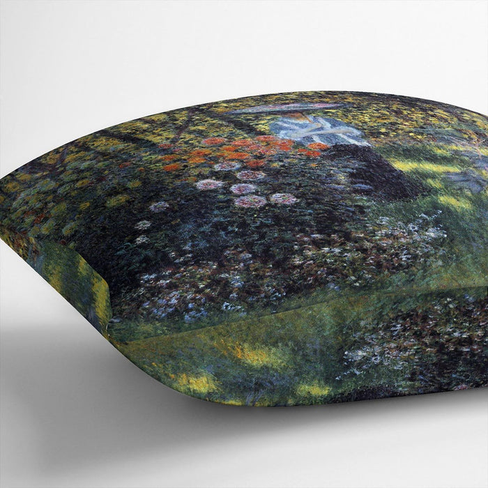 Woman with a parasol in the garden of Argenteuil by Monet Cushion