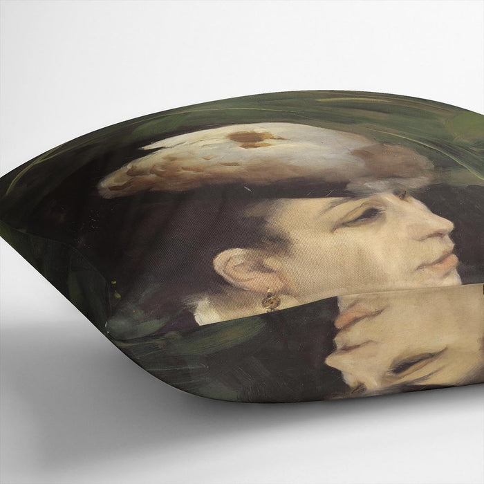 Woman with gull feathe Detail by Renoir Cushion