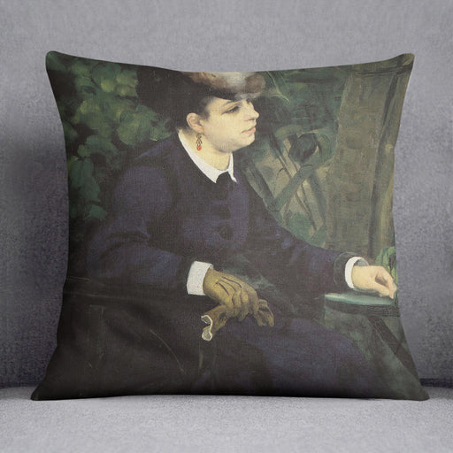 Woman with gull feather Woman in the garden by Renoir Cushion