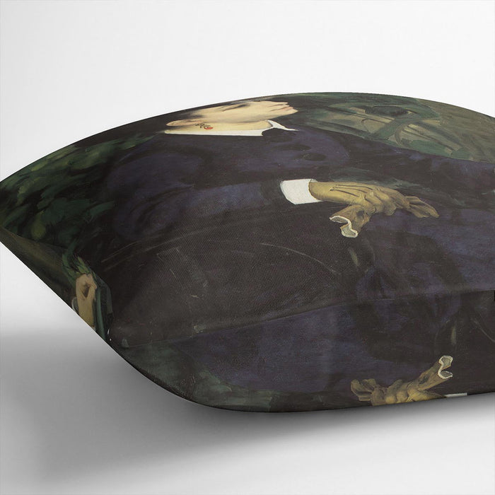 Woman with gull feather Woman in the garden by Renoir Cushion