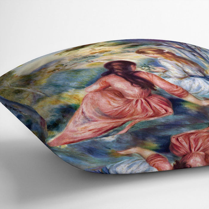Young girls in the meadow by Renoir Cushion