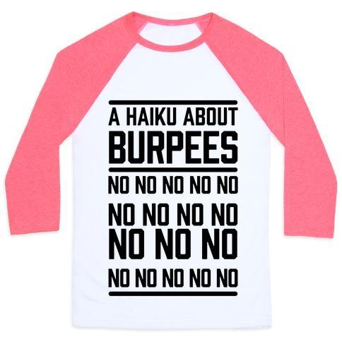 Virgin Teez  Baseball Tee Unisex Classic Baseball Tee / x-small / White/Neon Pink A HAIKU ABOUT BURPEES UNISEX CLASSIC BASEBALL TEE