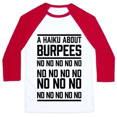 Virgin Teez  Baseball Tee Unisex Classic Baseball Tee / x-small / White/Red A HAIKU ABOUT BURPEES UNISEX CLASSIC BASEBALL TEE