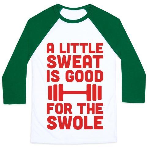 Virgin Teez  Baseball Tee Unisex Classic Baseball Tee / x-small / White/Dark Green A LITTLE SWEAT IS GOOD FOR THE SWOLE UNISEX CLASSIC BASEBALL TEE