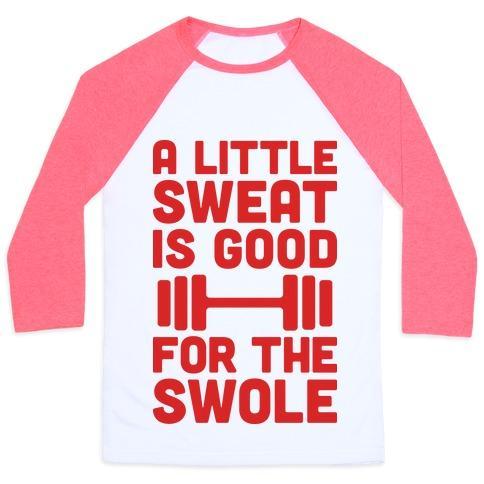 Virgin Teez  Baseball Tee Unisex Classic Baseball Tee / x-small / White/Neon Pink A LITTLE SWEAT IS GOOD FOR THE SWOLE UNISEX CLASSIC BASEBALL TEE