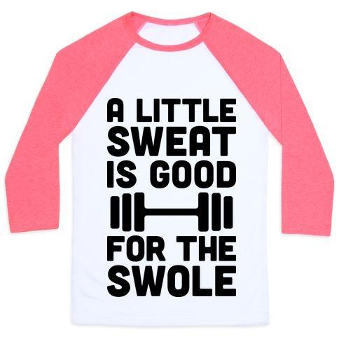 Virgin Teez  Baseball Tee Unisex Classic Baseball Tee / x-small / White/Neon Pink A LITTLE SWEAT IS GOOD FOR THE SWOLE UNISEX CLASSIC BASEBALL TEE