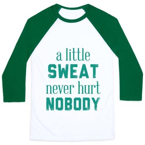 Virgin Teez  Baseball Tee Unisex Classic Baseball Tee / x-small / White/Dark Green A LITTLE SWEAT NEVER HURT NOBODY (TANK) UNISEX CLASSIC BASEBALL TEE