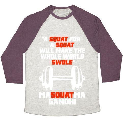 Virgin Teez  Baseball Tee Unisex Tri-Blend Baseball Tee / small / Oatmeal / Maroon A SQUAT FOR A SQUAT UNISEX TRI-BLEND BASEBALL TEE