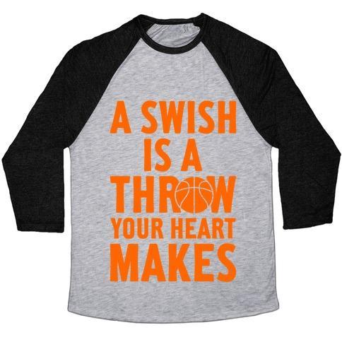 Virgin Teez  Baseball Tee Unisex Tri-Blend Baseball Tee / small / Athletic Gray / Black A SWISH IS A THROW YOUR HEART MAKES UNISEX TRI-BLEND BASEBALL TEE