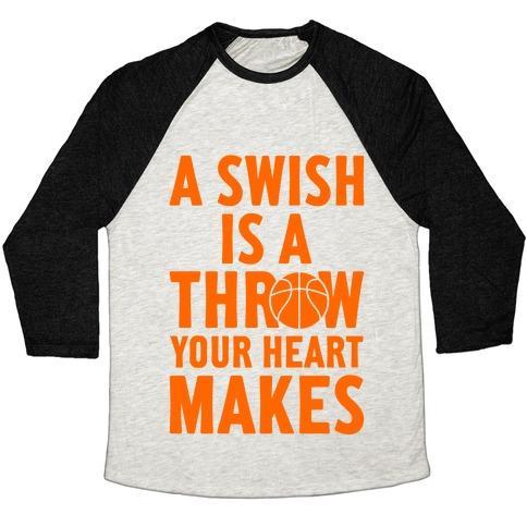Virgin Teez  Baseball Tee Unisex Tri-Blend Baseball Tee / small / Oatmeal / Black A SWISH IS A THROW YOUR HEART MAKES UNISEX TRI-BLEND BASEBALL TEE