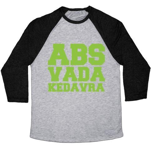 Virgin Teez  Baseball Tee ABS VADA KEDAVRA PARODY WHITE PRINT UNISEX TRI-BLEND BASEBALL TEE