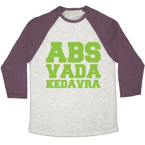 Virgin Teez  Baseball Tee ABS VADA KEDAVRA PARODY WHITE PRINT UNISEX TRI-BLEND BASEBALL TEE